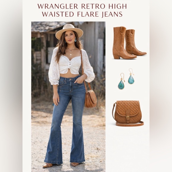 Wrangler Retro Denim - WRANGLER WOMEN'S RETRO MEDIUM WASH HIGH RISE FLARE JEANS 11MPFJW Size 30x34